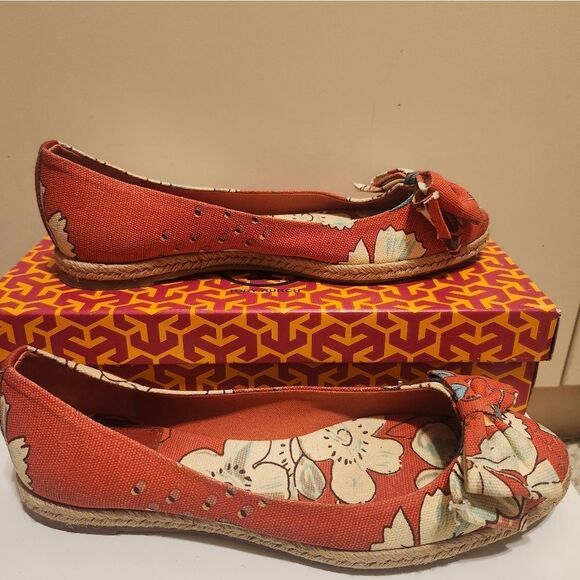 Tory Burch "Tasmin" Floral Print Canvas Jute Sole Flat Espadrilles Sz.7 $218 - Picture 3 of 10